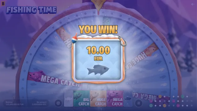 Win pop-up for the grey fish spot in the Fishing Time game